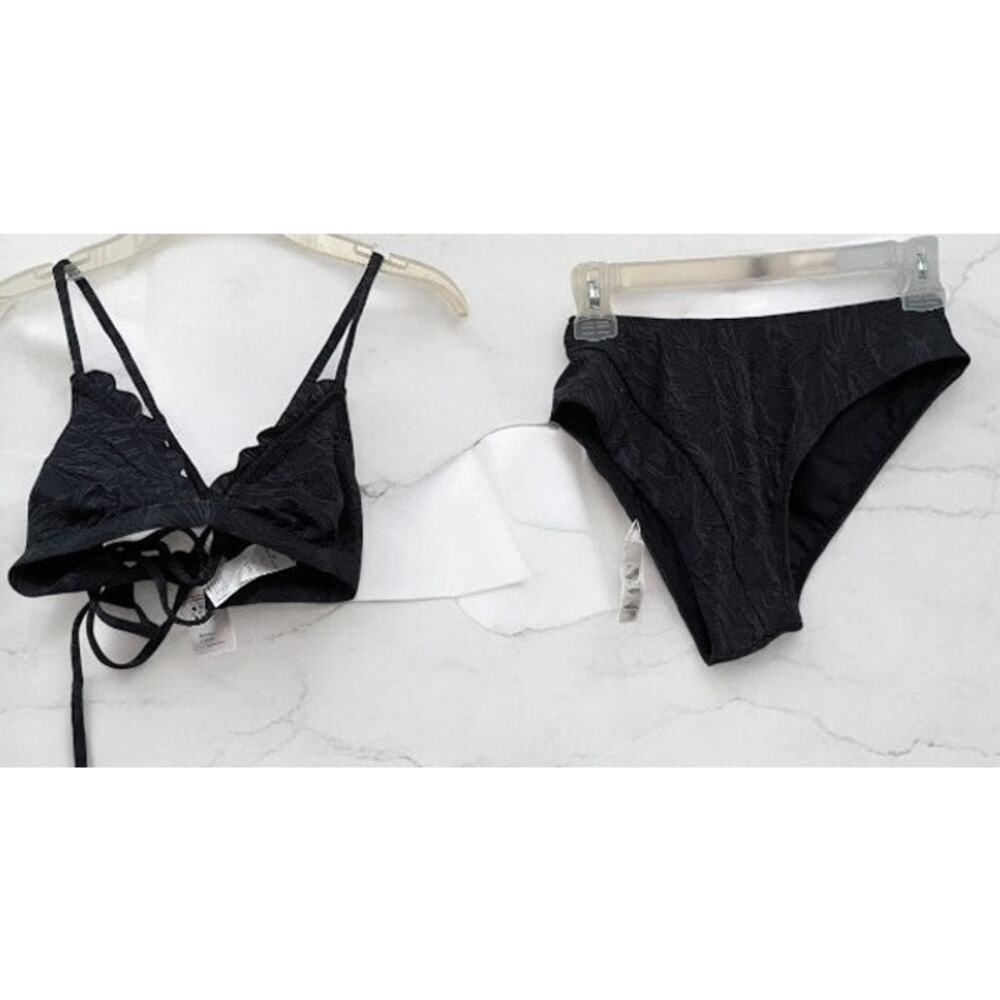 Women's Black Bikini 2 Piece Swimsuit Ruffled Top Size XS Swimwear Swimming Suit